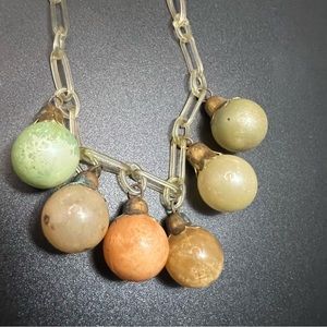 Celluloid Chain Necklace with Pastel Feather Filled Clear Celluloid Ball Dangles